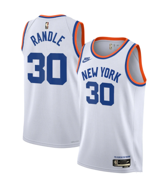 Men's New Yok Knicks #30 Julius Randle 2021/2022 White City Edition Stitched Jersey Men's New Yok Knicks #30 Julius Randle 2021/2022 White City Edition Stitched Jersey